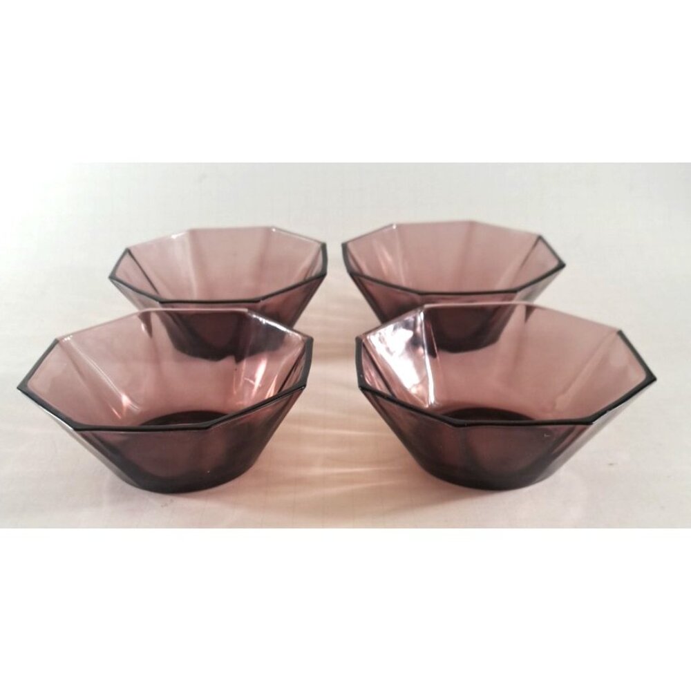 Hazel Atlas Moroccan Amethyst Purple Berry Bowls Set of 4 Octagon Dessert